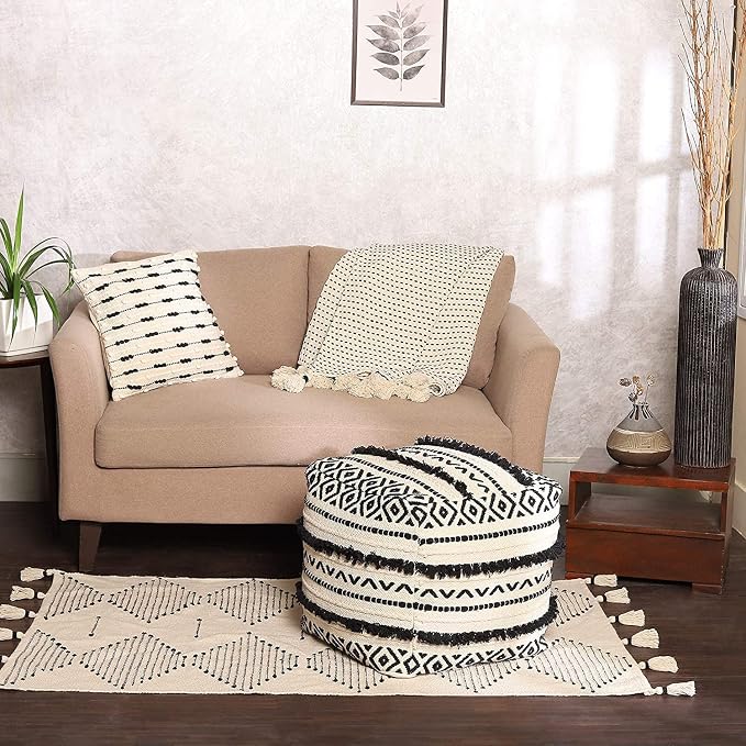 REDEARTH · UNSTUFFED Pouf Ottoman Cover Textured Boho Storage Cube Bean Bag - Image 7
