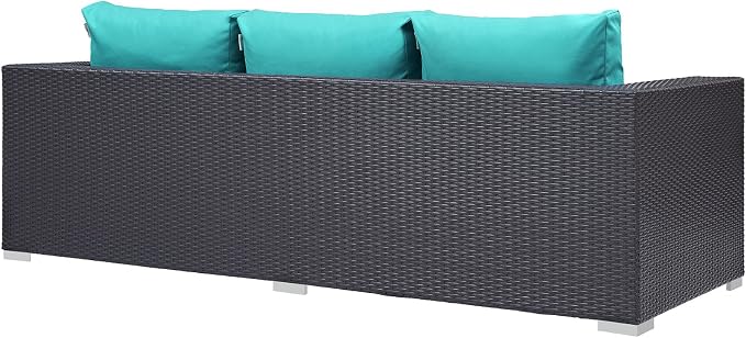 Modway Convene Wicker Rattan Outdoor Patio Sofa in Espresso Turquoise - Image 5