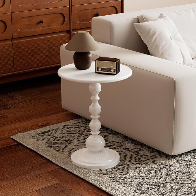 Metal Small End Table, Vintage Matte Black Round Side Table Nightstand - Image 2