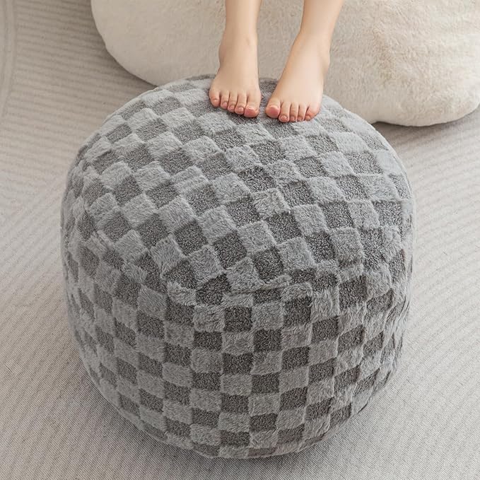 HIGOGOGO Round Stuffed Pouf Ottoman, Plaid Poufs by HIGOGOGO