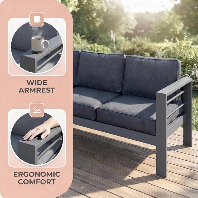 Kiss the Water Outdoor Couch Aluminum Patio Furniture Sofa, 3 Seat All-Weather - Image 3