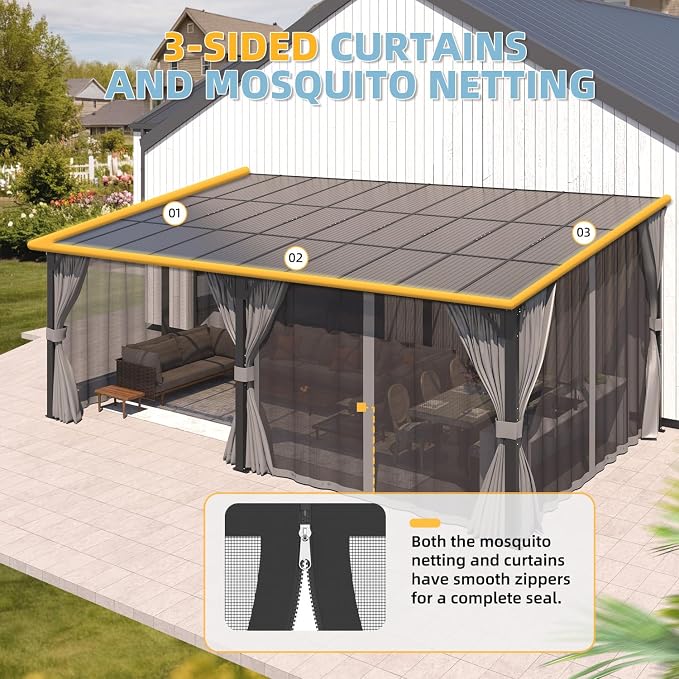 AECOJOY 20' X 12' Gazebo for Patio, Large Wall-Mounted Lean to Pergola Gazebo - Image 5