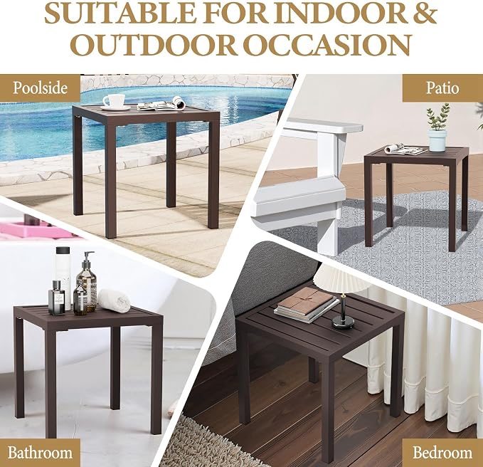 Crestlive Products Outdoor Side Table Set of 2, Small Square Metal End Table - Image 6