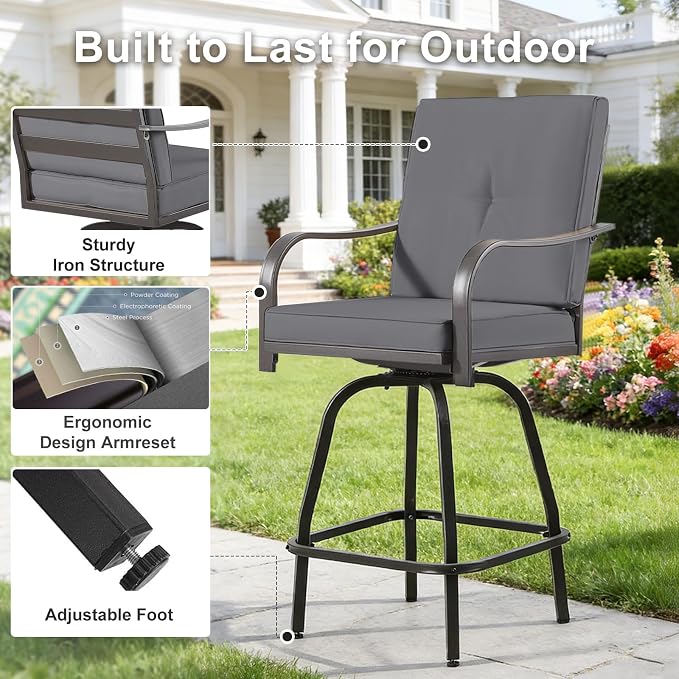 Patio Swivel Bar Stools Set of 2, Outdoor Bar Height Swivel Chairs - Image 6