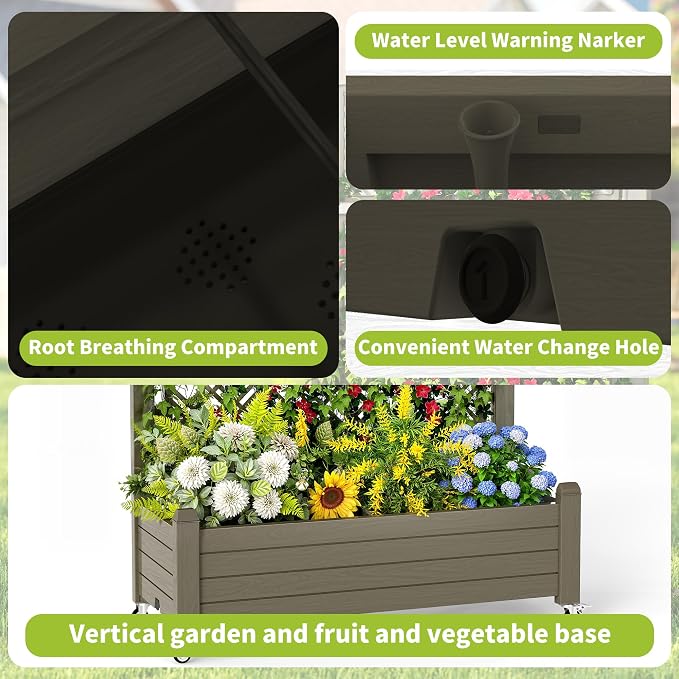 Raised Garden Bed with Trellis, 21 Gallon Self Watering Planter Box with - Image 5