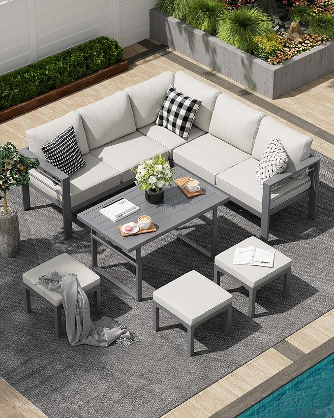 AECOJOY Aluminum Patio Furniture Set, 8 Seats Modern Outdoor Furniture by AECOJOY