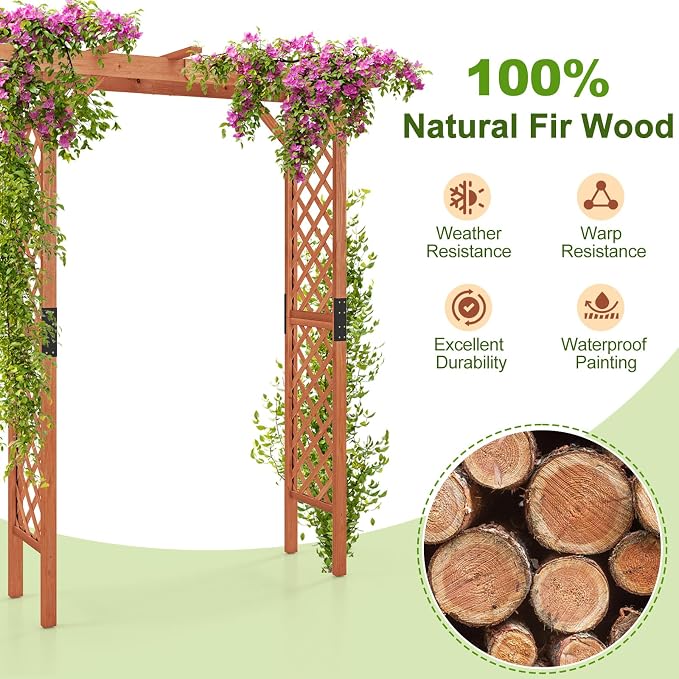 Giantex 7FT Wood Garden Arbor Trellis, Wedding Arch - Image 4