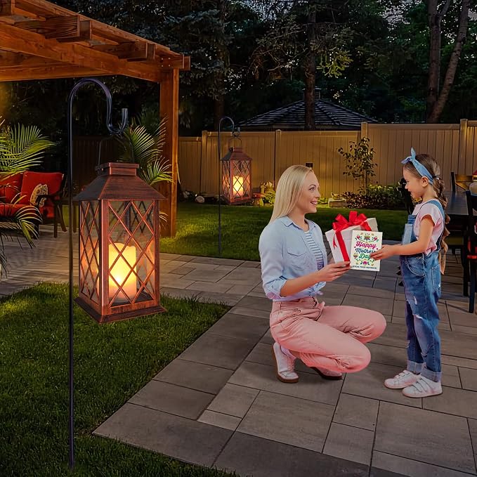 TAKE ME 14" Solar Lanterns Outdoor Garden Lantern Waterproof LED Flickering - Image 3