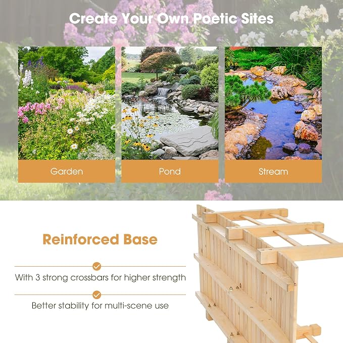 Tangkula 5 FT Wooden Garden Bridge, Arch Stained Finish Footbridge - Image 6