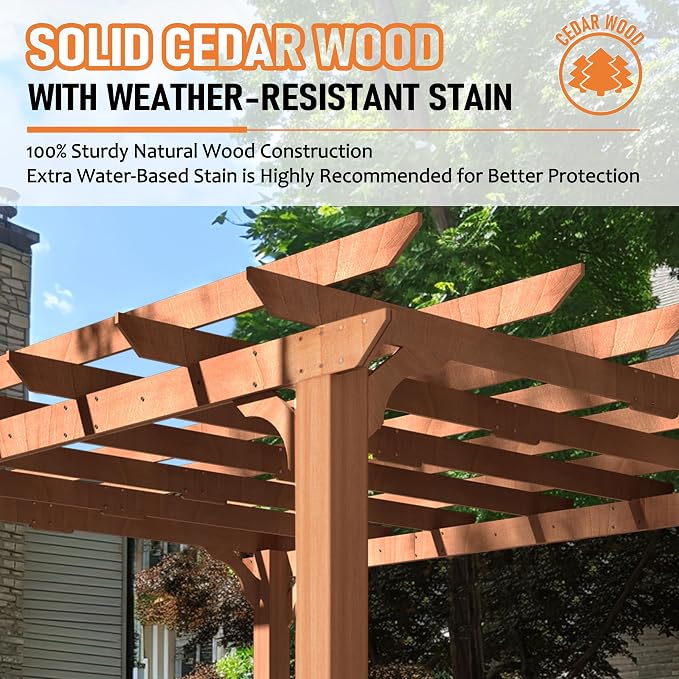 BlueWish 10' x 12' Patio Pergola, Cedar Wood Pergolas - Image 4
