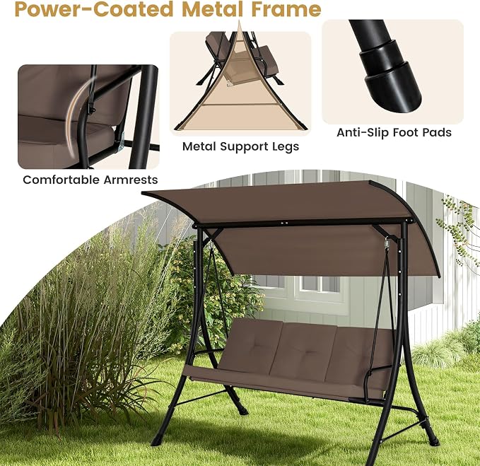 HAPPYGRILL 3-Seat Outdoor Porch Swing - Image 6