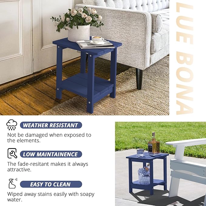 LUE BONA Adirondack Outdoor Side Table, 2-Tier Navy HDPS Patio End Table - Image 6
