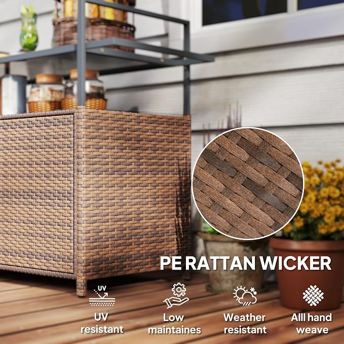 Outsunny PE Rattan Outdoor Storage Cabinet, Wicker Outdoor Bar Table Kitchen - Image 4