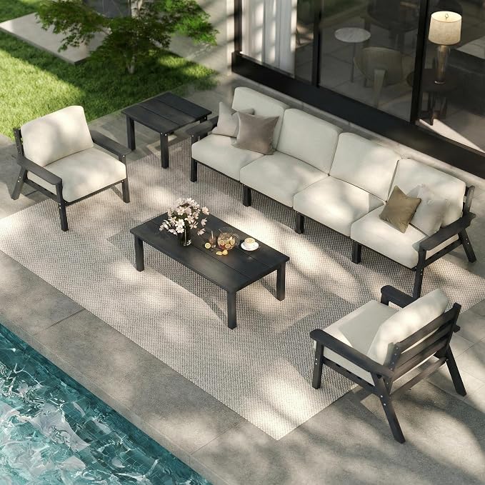 7 Piece Patio Furniture Set, HDPE Outdoor Sectional by PatioKingdom