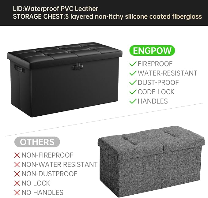 ENGPOW Storage Ottoman Bench, Fireproof Folding Bench - Image 8