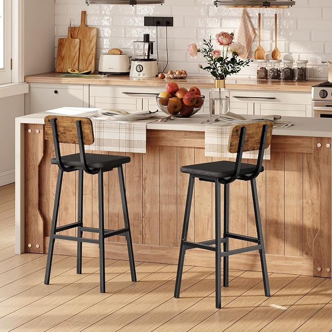 HOOBRO Black Bar Stools, Kitchen Breakfast Stools - Image 2