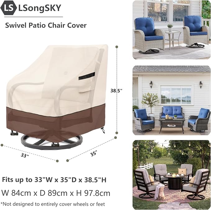 Outdoor Swivel Chair Cover 2 Pack, 100% Waterproof Heavy Duty Patio Chair Covers - Image 3