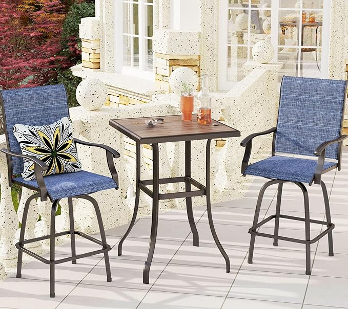 PHI VILLA 3Pcs Outdoor Swivel Bar Stools Set, Bar Height Patio Table and Chairs by PHIVILLAThepioneerofcomfortablehouseholdsupplies