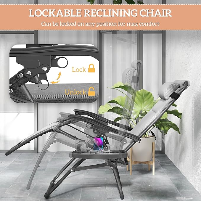 Outsunny Zero Gravity Chairs Set of 2, Reclining Folding Zero Gravity Lounge - Image 4