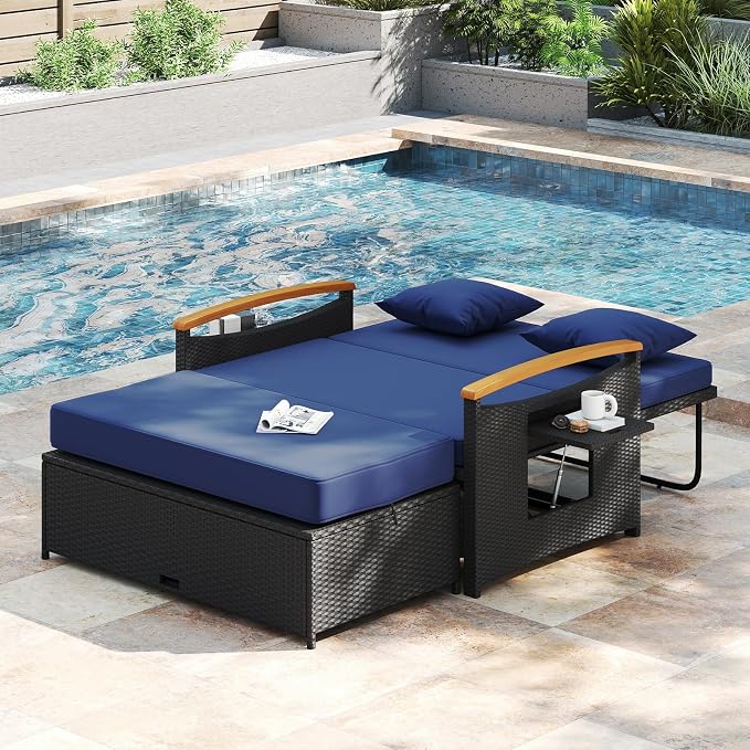 Moccha Outdoor Wicker Daybed, Patio Rattan Loveseat Sofa w/ 4-Level Adjustable - Image 7