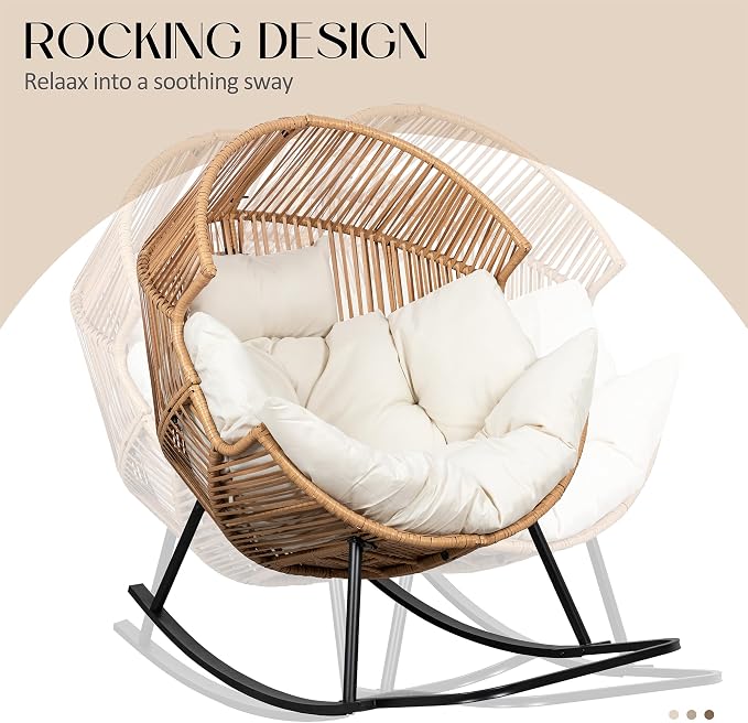 JAMFLY Egg Chair Rocking Chairs, Wicker Patio Chair Oversized Lounger Chair - Image 6