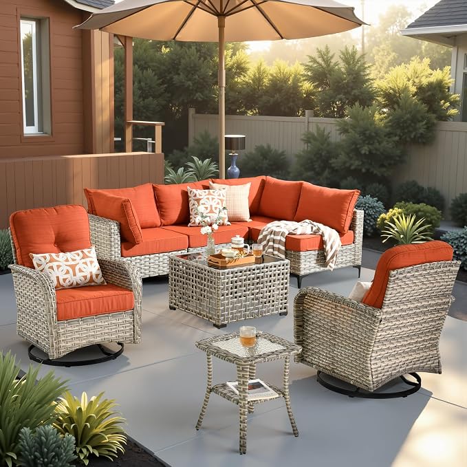 Outdoor Sectional Patio Furniture Set, 8 Pieces Wicker Conversation Sets L by CAODOCPatioFurniture