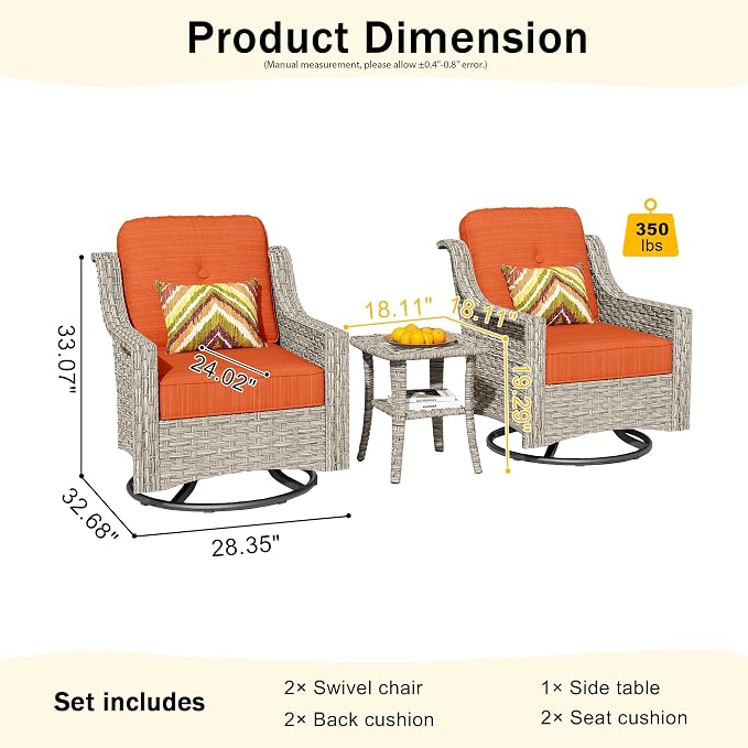 HOOOWOOO 3 Piece Patio Furniture Bistro Sets, Outdoor Wicker Swivel Rocking - Image 2