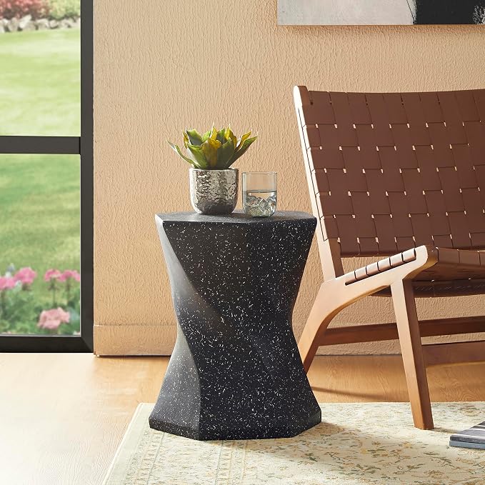 Glitzhome Outdoor Side Table, 17.75" H Decorative Garden Stool MGO Twist Faux - Image 7
