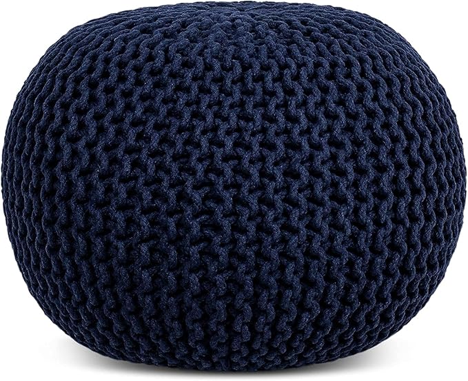 FRELISH DECOR Round Pouf Ottoman Hand Knitted 100% Cotton Pouf Foot Stool by FrelishDecor
