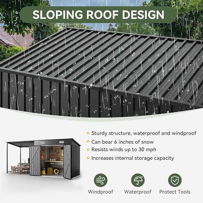 Aoxun 6x4FT Outdoor Storage Shed & Hardtop Gazebo Combo, 12x4FT Metal Lean to - Image 6
