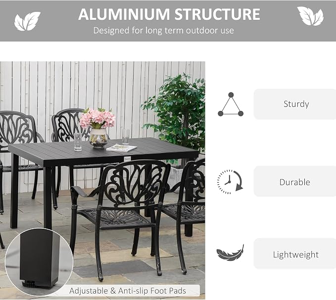 Outsunny Outdoor Dining Table for 6 Person, Rectangular Patio Table, Aluminum - Image 5