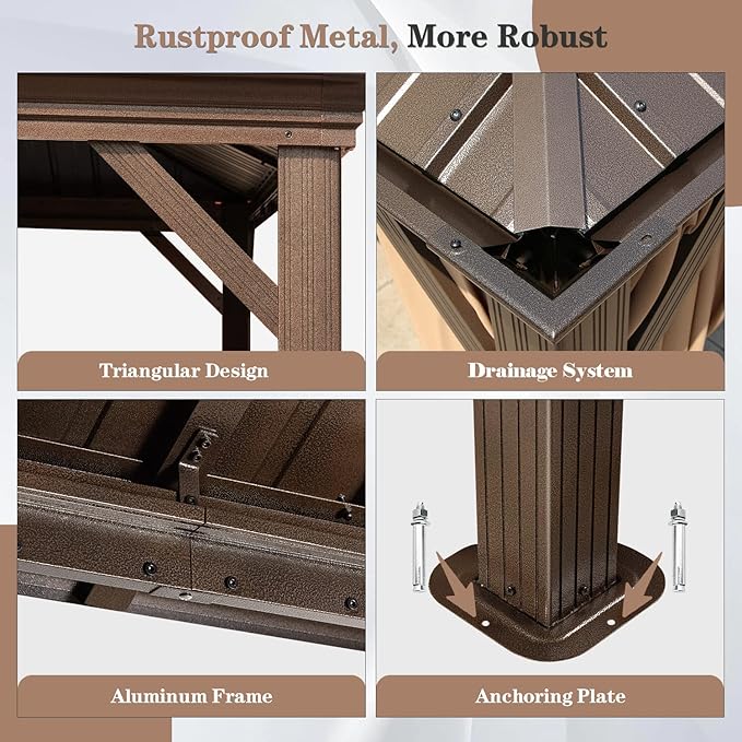 EROMMY 10' X 12' Permanent Hardtop Gazebo Aluminum Gazebos - Image 3