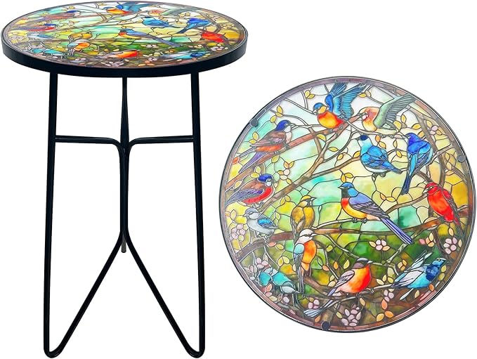 Mosaic Hummingbird Outdoor Side Tea Table, Glass Plant Tables Indoor Decorative by GZXYGY