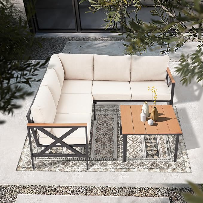 MELLCOM 6 Pieces Patio Furniture Sets, L-Shaped Patio Conversation Sets Metal - Image 8
