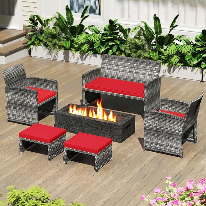 Tangkula 2 Pieces Patio PE Rattan Ottomans, and Yard - Image 9