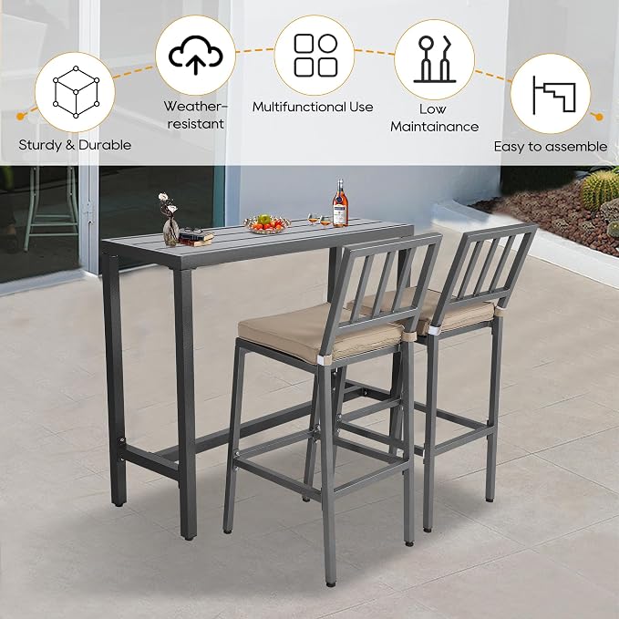 Outdoor Patio Bar Set, Bar Height Patio Dining Set, Weather-Resistant Bistro - Image 2
