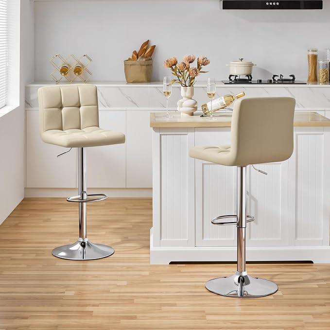 Yaheetech Bar Stools Set of 2, Adjustable PU Leather Swivel Barstools, Modern - Image 2