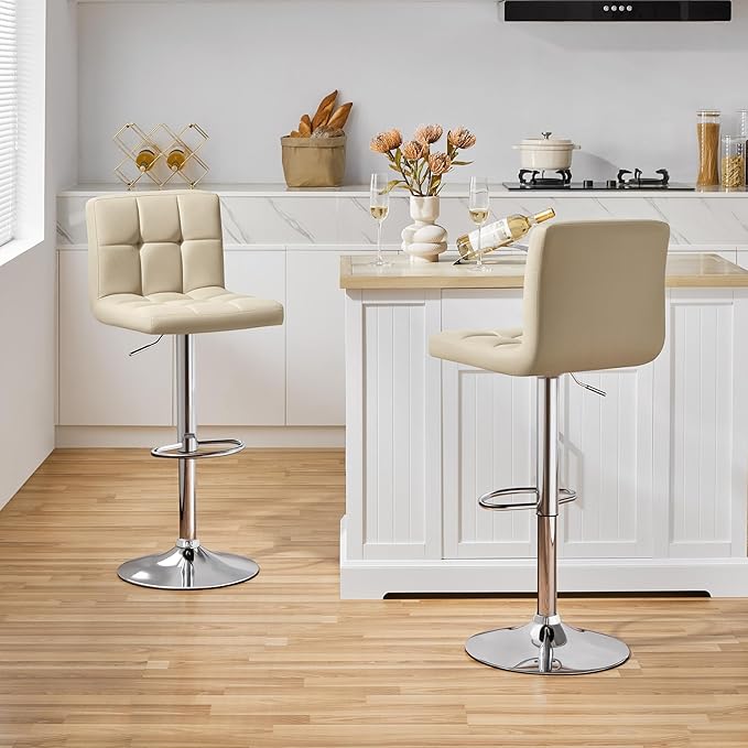 Yaheetech Bar Stools Set of 4, Adjustable PU Leather Swivel Barstools, Modern - Image 2