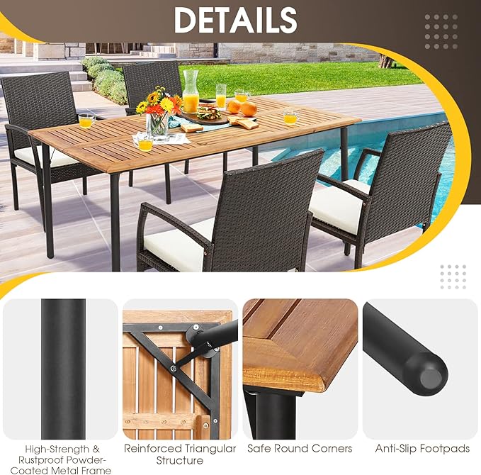 Tangkula 63" Acacia Wood Patio Dining Table - Image 5