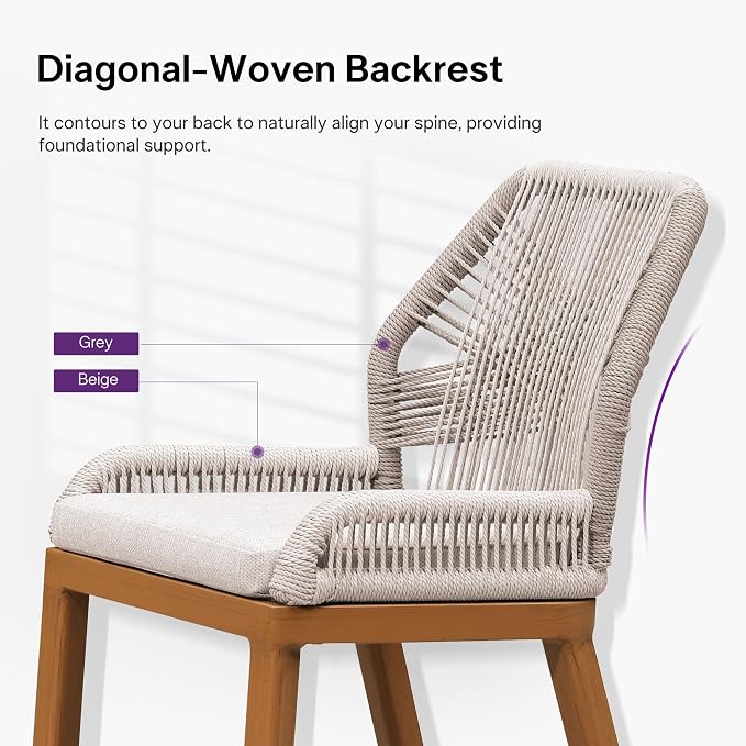 PURPLE LEAF Bar Stool 1 Piece Outdoor Bar Height Metal Stool Modern Wicker - Image 9
