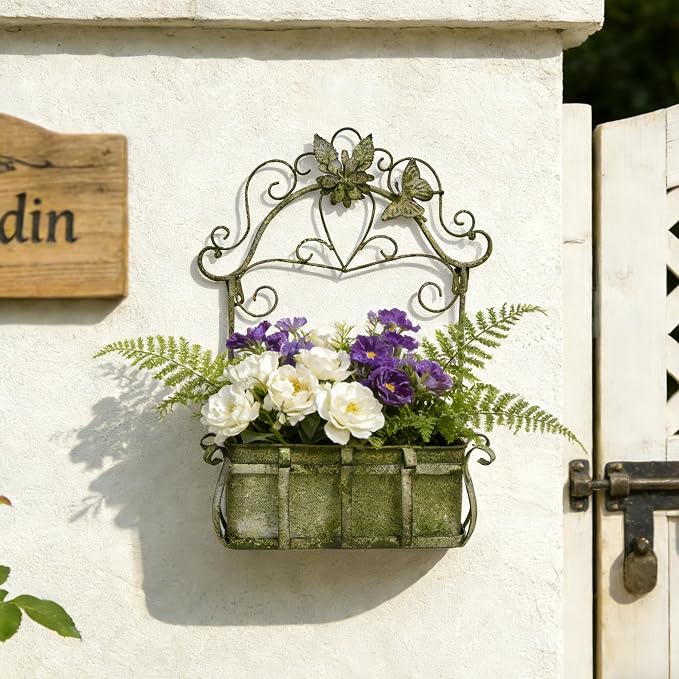 Rustic Metal Wall Planter Vintage Wall Mounted Flower Pot Farmhouse Distressed - Image 9
