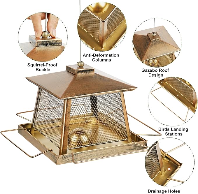 Large Bird Feeder for Outdoor, Gazebo Style Wild Bird Feeders, Metal Mesh - Image 3