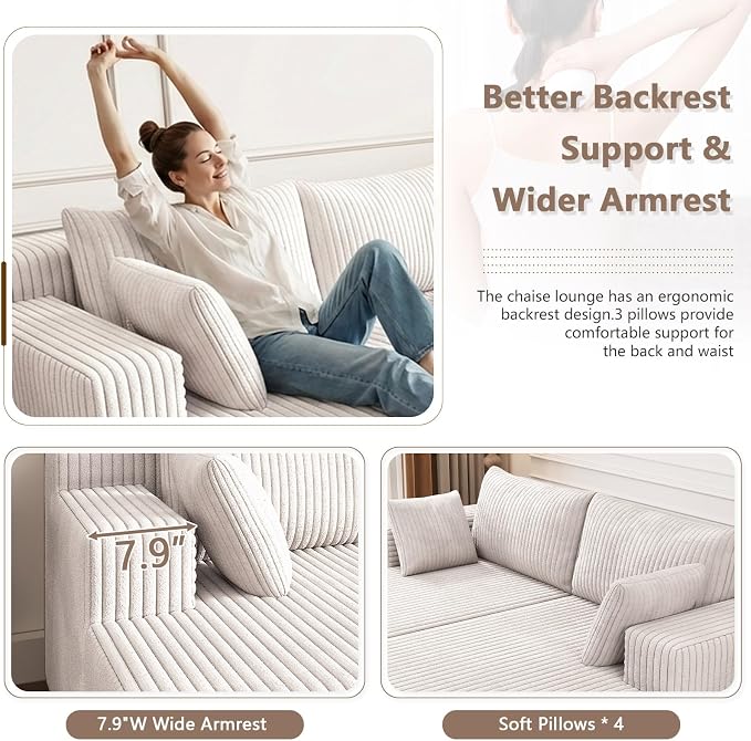 ODUWA Oversized Double Chaise Lounges Indoor, Upholstered Boneless Cloud - Image 3