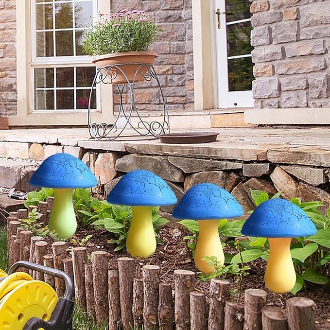 Solar Mushroom Lights Garden Decor 8 Blue Crack Mushrooms Outdoor Decor Stake - Image 4