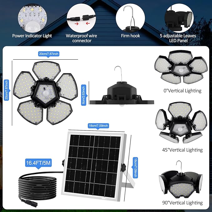 2 Pack Solar Shed Light Motion Sensor Lights Outdoor IP65 Waterproof - Image 4