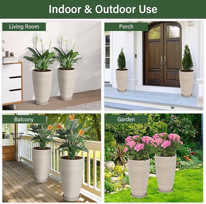 Set of 2 Tall Planter, 21 inch Large Plastic Planter - Image 7