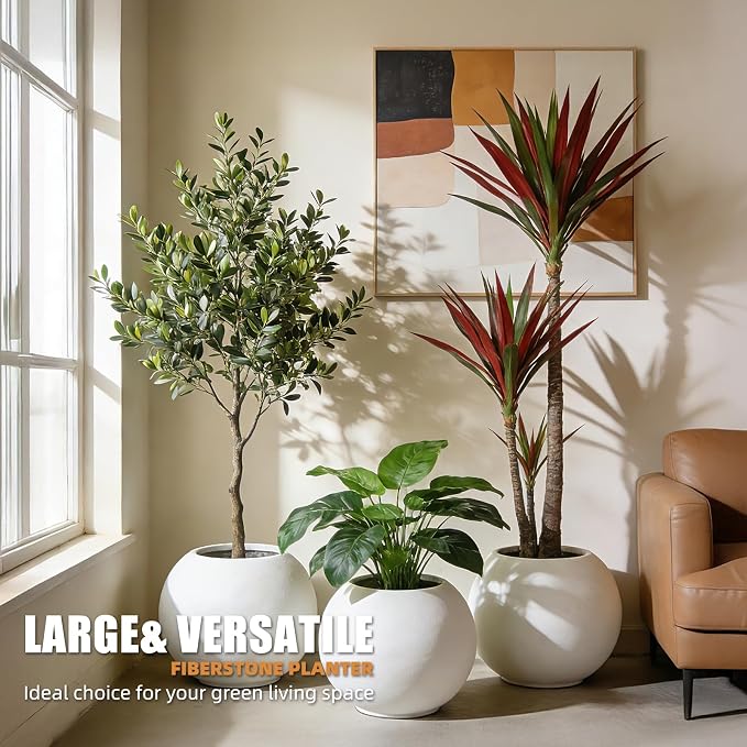 13.5 H x 17" Dia Round Fiberstone Planter - Image 7