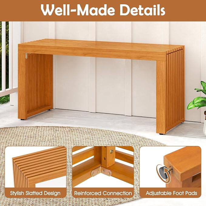 Tangkula Patio Acacia Wood Bench, 36” Outdoor All-Slat Wood Bench - Image 7