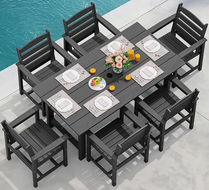 SERWALL 7-Piece Patio Dining Table Sets, Outdoor HDPE Dining Furniture Set by SERWALL