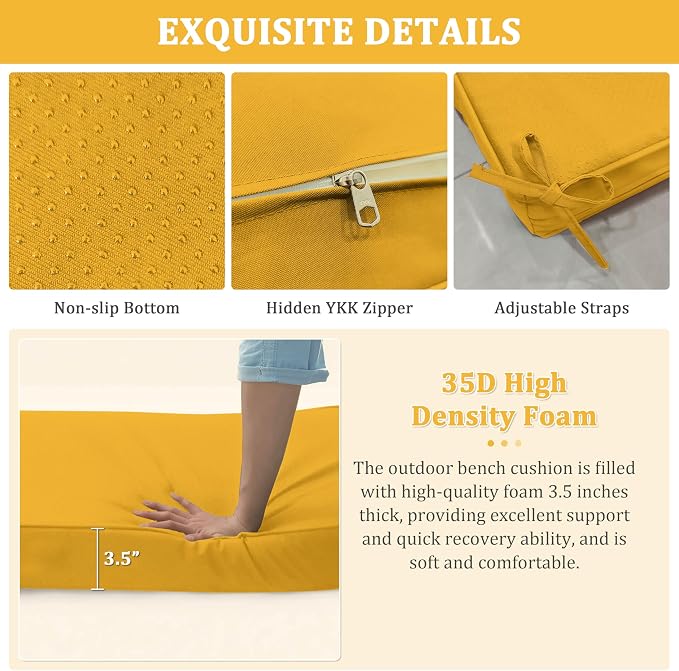 Premium Outdoor Bench Cushions for Patio Furniture 3.5inches Memory Foam Bench - Image 5